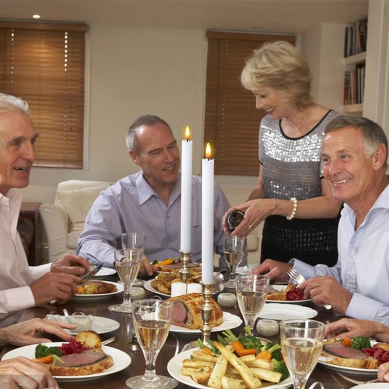 DRomance White Flameless Taper Candles Battery Operated with 6H Timer, Real Wax 3D Wick Flickering LED Taper Candles Dinner Wedding Holiday Decor(6 Pack, 0.78 x 9.64 Inches) - Image 3